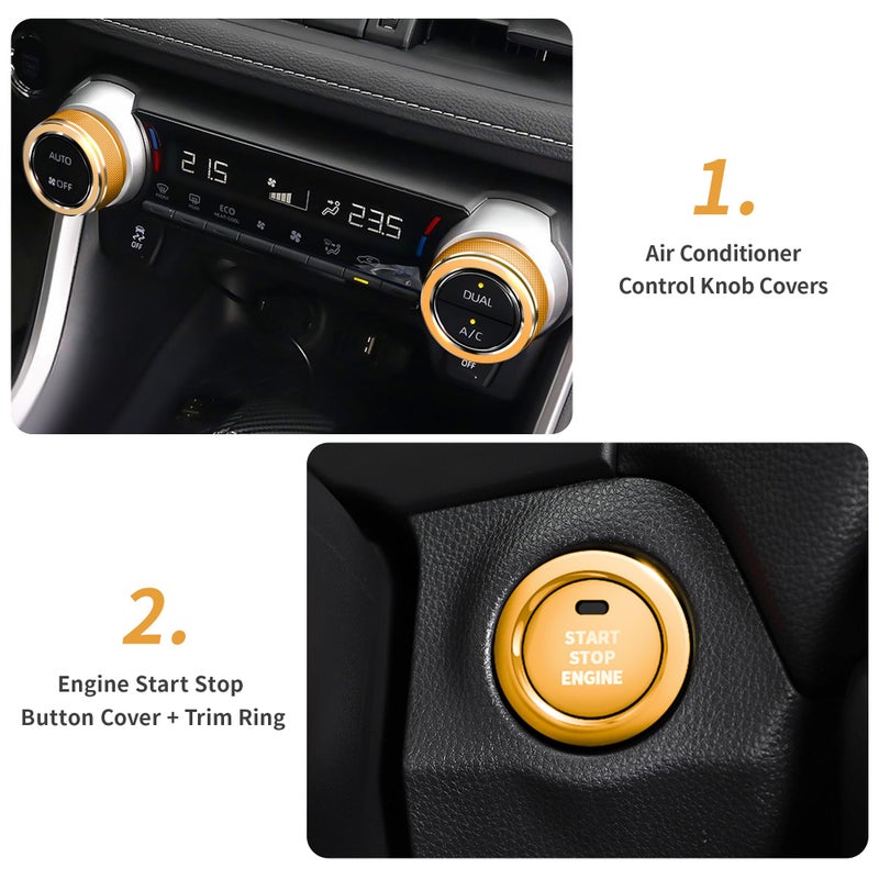 Polodunn for Toyota RAV4 Accessories 2025 2024 2023 2022 2021 2020 2019 -Air Conditioning Knob Covers, Push Start Button Cover Trim Rings 4pcs (Glod) - Image 3